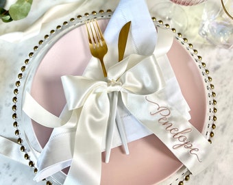 Embroidered Ribbon Place Setting | Personalised Ribbon Bow For Wedding Table Decor & Wedding Favours