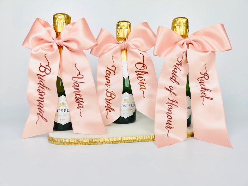 Personalised Wedding Favours Embroidered Ribbon Bow Personalised Gift Tag Bridesmaid Gifts Give Your Gifts The Wow Factor image 1