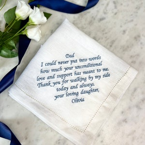 Father Of The Bride Handkerchief Linen Wedding Handkerchief Personalised Message Hanky Mens Handkerchief Father Of The Groom image 2