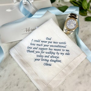 Father Of The Bride Handkerchief Linen Wedding Handkerchief Personalised Message Hanky Mens Handkerchief Father Of The Groom image 4