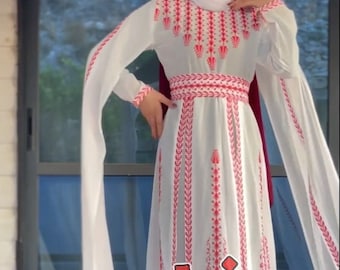 Geplooide schouders kleden traditionele geborduurde Palestijnse Gaza Palestina jurk erfgoed henna bruiloftsfestivals
