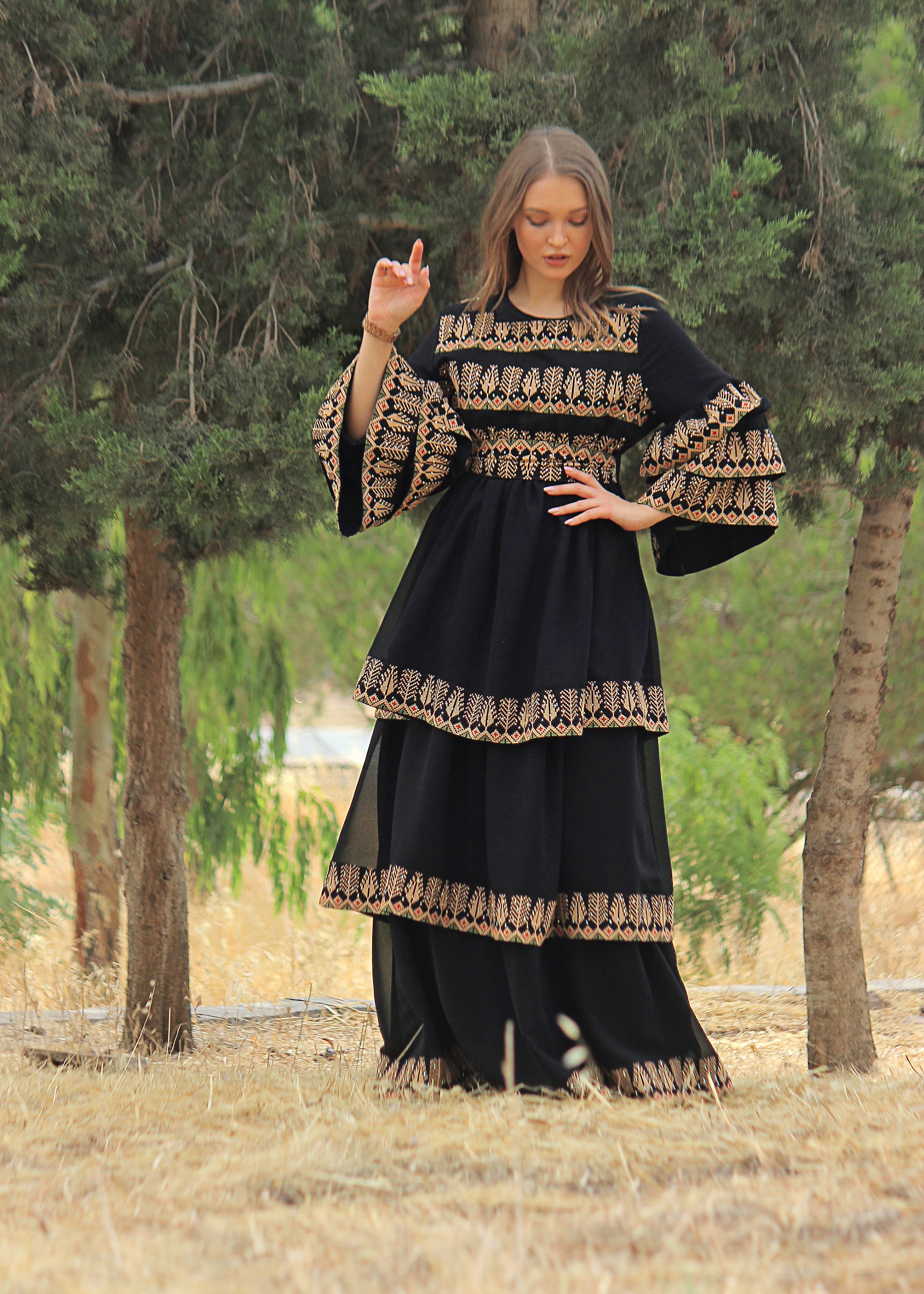 Three layers bride dress Embroidery long dress Palestinian Etsy