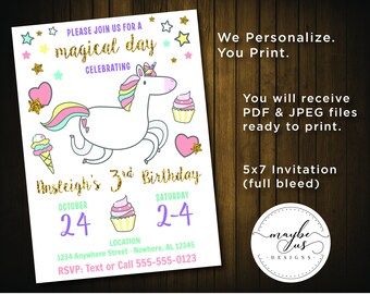Jumping Unicorn Birthday Invitation