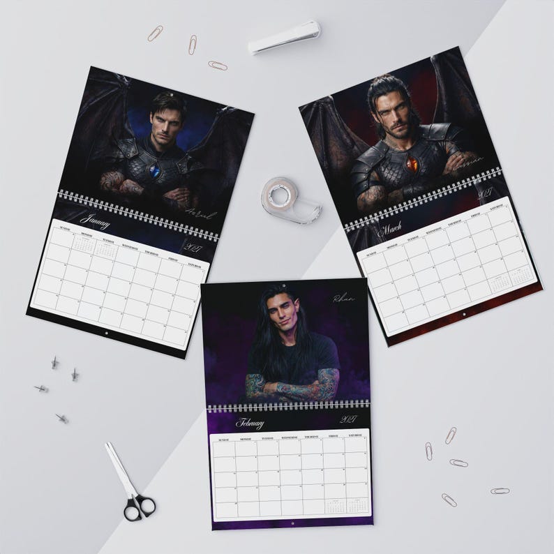 2026-2027 Romantasy Book Boyfriend Calendar | Fae Warrior Fantasy Art, BookTok Gift image 8