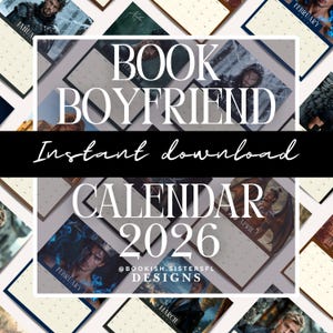 2026年 ブックボーイフレンドカレンダー | インスタントデジタルダウンロード | 印刷可能なロマンスリーダーカレンダー