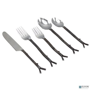 Elyon Tableware Hasanpur 20-Piece Reflective Hand-Forged Flatware Set, Stainless Steel, Service For 4