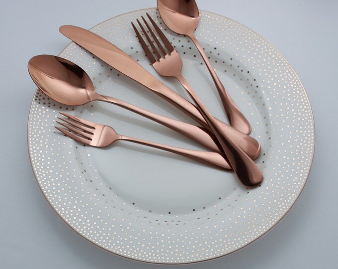 20piece Flatware Set Reflective Rose Gold Copper Stainless Steel