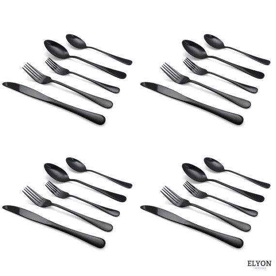 Black Flatware Cutlery Set Reflective Stainless Steel Silverware 20-Piece set