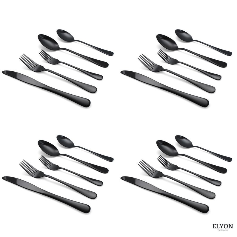 20piece Flatware Set Reflective Black Stainless Steel Etsy