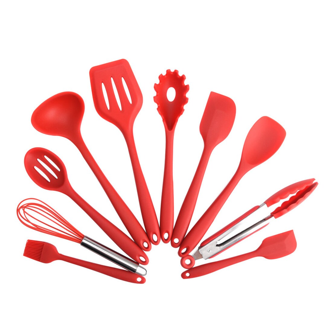 10 Piece Silicone Kitchen Cooking Utensils Set, Red - Etsy