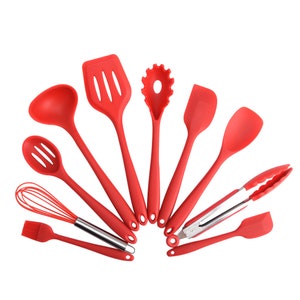 10 Piece Silicone Kitchen Cooking Utensils Set, Red