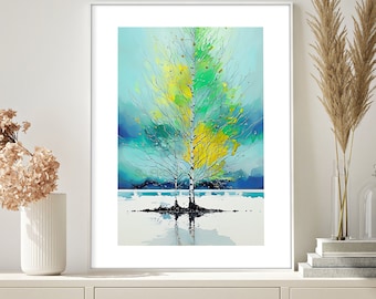 Stampa artistica di Birch Tree Lake: paesaggio astratto (download digitale)