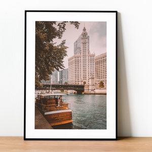 Chicago-print, Riverwalk Chicago-print, Wrigley Building-print landschap Chicago, Chicago River-print, vintage boot-print, instant download