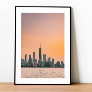 Chicago Print, Chicago at Sunset Print, Chicago Print, Downtown Chicago at Sunset Print, Vintage Large Poster Print, Wall Art, Chicago Photo