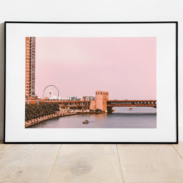 Navy Pier Chicago Print, Chicago River Bridge Print, Downtown Chicago, Skyscraper Chicago Print, Large Poster, Instant Download, Wall Print