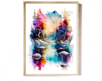 Stampa artistica ad acquerello della natura: moderna arte murale con paesaggi (download digitale)