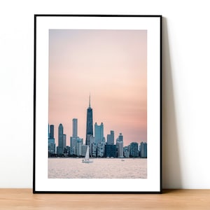 Chicago Lake Michigan Print, Chicago and Boats Print, Chicago Skyline Print, Digital Download, Large Poster Print, Chicago Poster Print