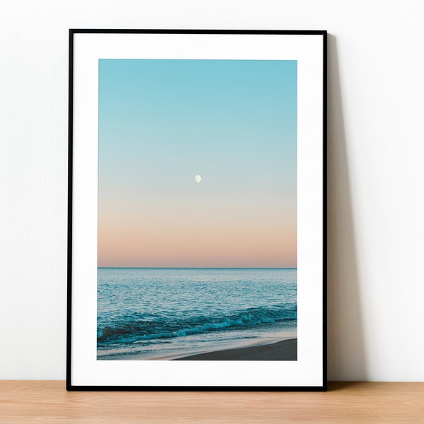 Lake Michigan Print, Moon Print, Printable Art, Glencoe Beach, Canvas Print, Home Decor, Poster Print, Great Lakes, DIGITAL DOWNLOAD