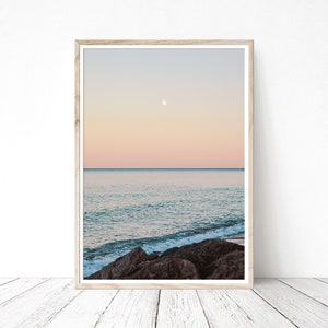 Coastal Beach Moon Print, Moon Beach, Downloadable Print, Instant Download, Digital Print, Poster Prints, Sunset, Canvas, DIGITAL DOWNLOAD