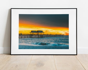 Impresión del atardecer en el muelle de Nápoles: Fotografía de playa de Florida (Descarga digital)