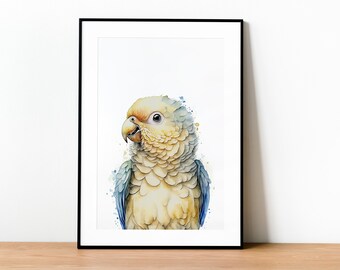 Stampa artistica di un pappagallo ad acquerello, decorazione murale con animali (download digitale)