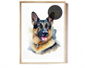 Watercolor German Shepherd Art Print, Nursery Decor (Digital Download)
