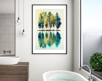 Stampa artistica di un pino ad acquerello: arredamento minimalista per la casa (download digitale)