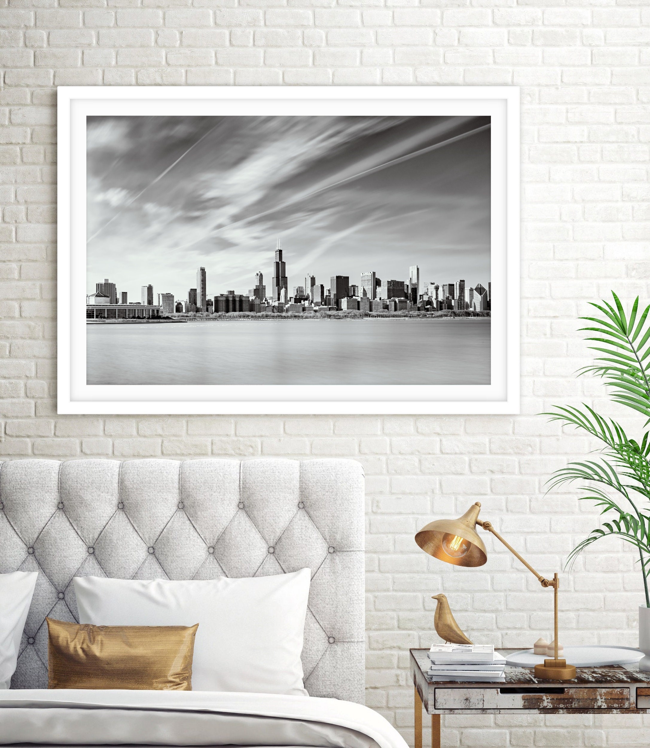 Chicago Skyline Print Black and White Downtown Chicago - Etsy