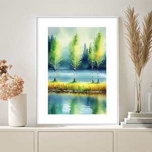 Birch Trees Wall Art, Watercolor Landscape Art Print, Nature Wall Art, Home Decor, Office Decor, Watercolor Landscape Wall Art