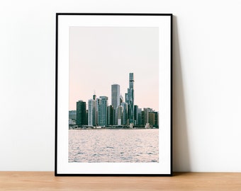 Chicago Downtown Towers, Chicago City, Skyline Print, Chicago Skyline from Lake Michigan, Chicago View from Lake, Poster, Instant Download