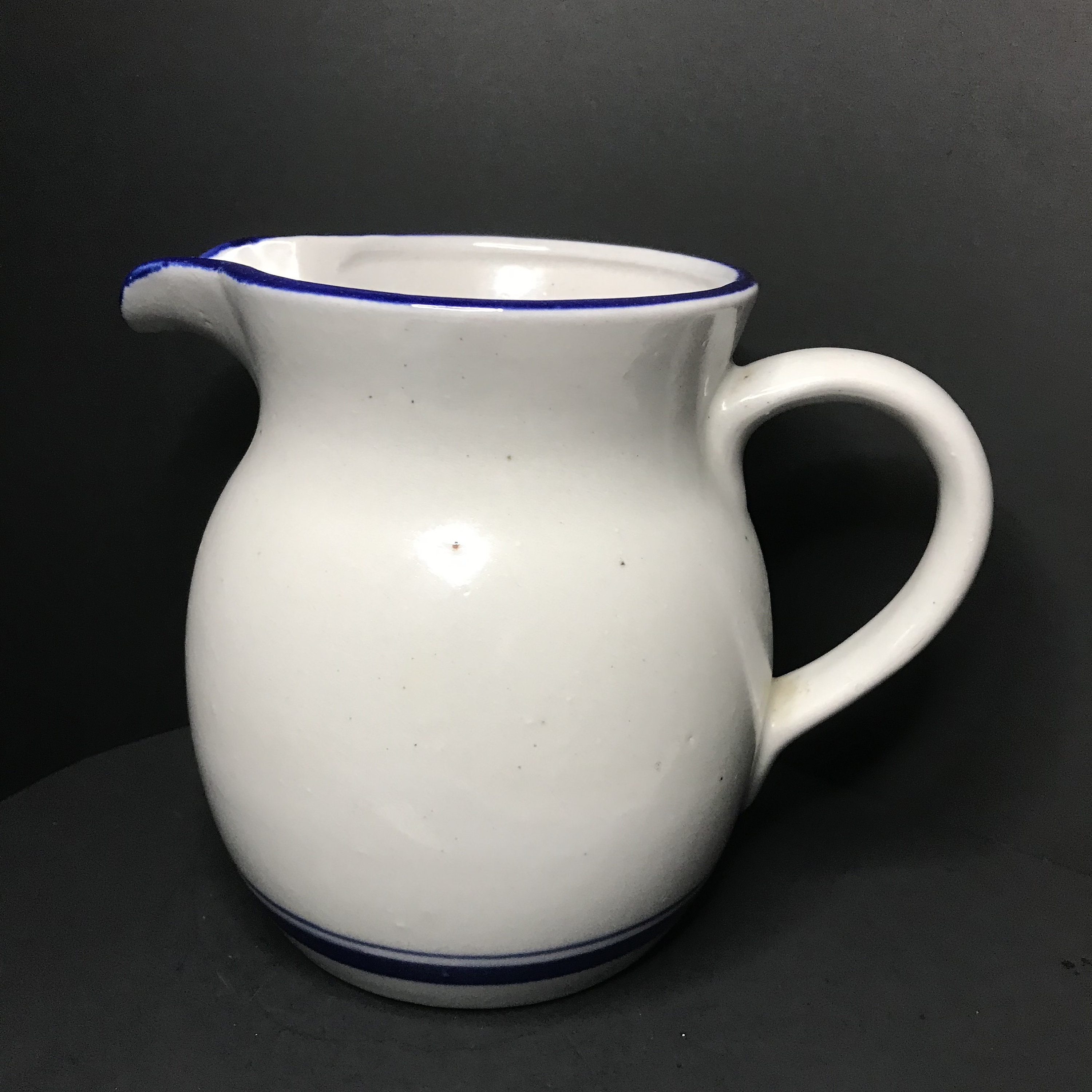 Bone Inlay Rice Pitcher Primitive Vintage Blue Stripe Pottery Pitcher Primitive Farmhouse Decor One Quart ...
