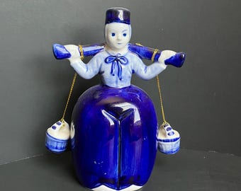 Hand-Painted Delft Blue Porcelain Milk Boy Figurine Bell (4.75 in)