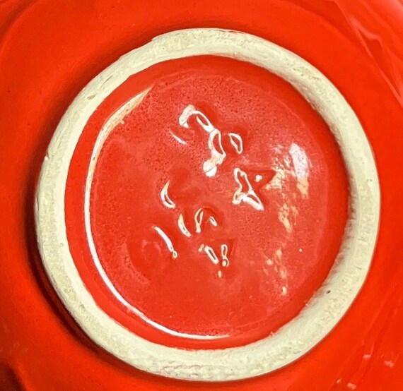 ヴィンテージ カリフォルニア陶器 リーフボウル：赤オレンジに金の