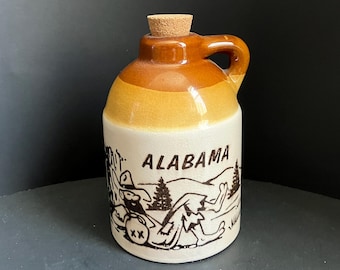 Alabama Hillbilly Moonshine Jug Coin Bank Stoneware Ceramic with bottom plug 5&quot;H