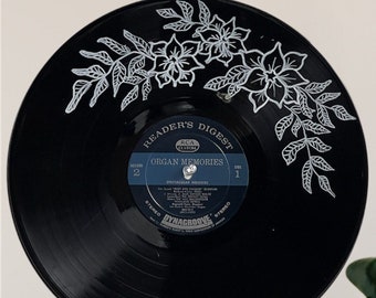 Hand-Painted Floral Vinyl Record Art, Upcycled Wall Decor