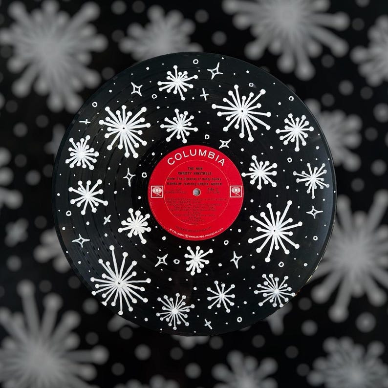 Painted Vinyl Record Retro Stars and Spots - Etsy