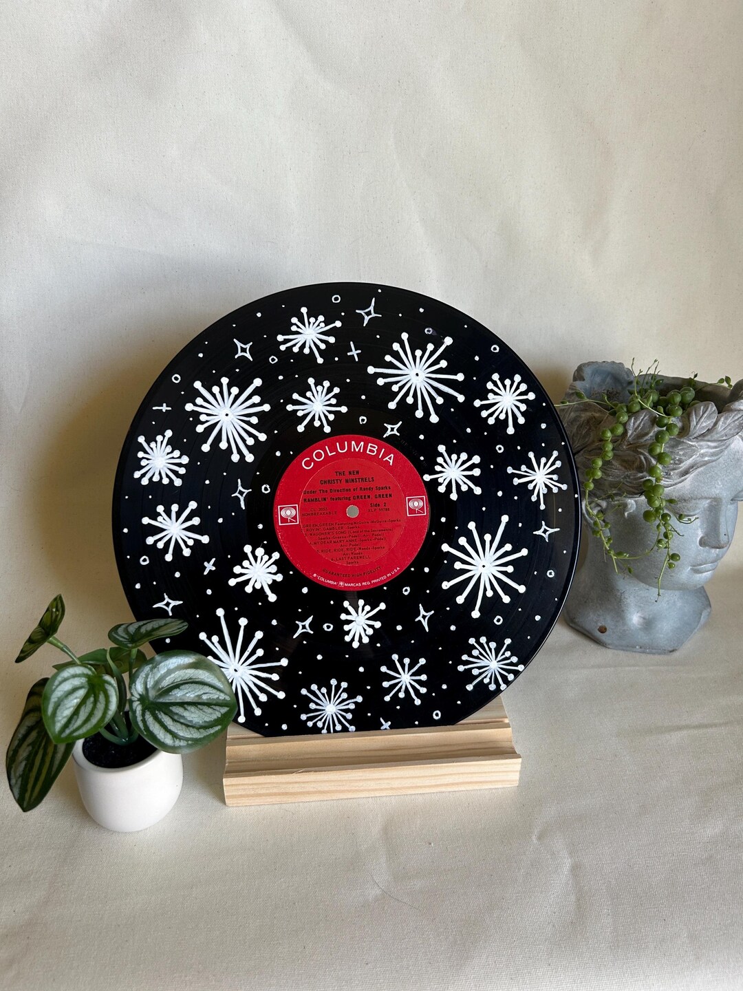 Painted Vinyl Record Retro Stars and Spots - Etsy