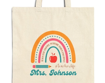 Personalized Teacher Tote Bag: Custom Cotton Canvas Gift