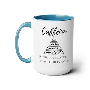 Funny Caffeine Is The Foundation Of My Food Pyramid Coffee Lovers Large Two-Tone Coffee Mugs, 15oz