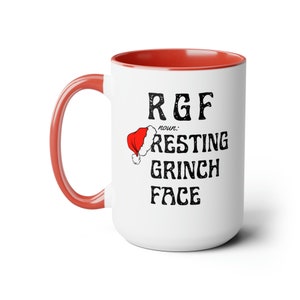 RGF Resting Grinch Face Christmas Holiday Two-Tone Coffee Mugs, 15oz