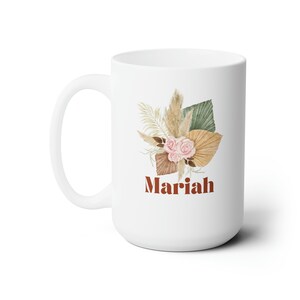 Taza de cerámica personalizada con nombre y inicial estilo bohemio, 15 oz