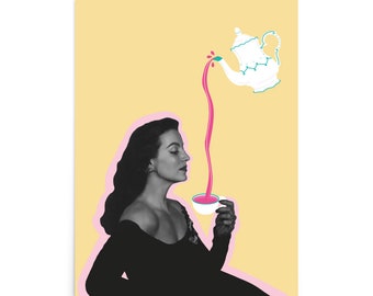 Maria Felix al Tea Print, Stampa artistica di donna latina, Arte latina, Arte latina, Arte del tè, Arte pastello, Arte retrò, Arte colorata,