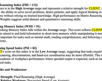 Wechsler Adult Intelligence Scales - Fifth Edition (WAIS-5) Report Template