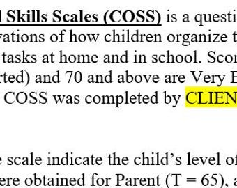Children’s Organizational Skills Scales (COSS) Report Template