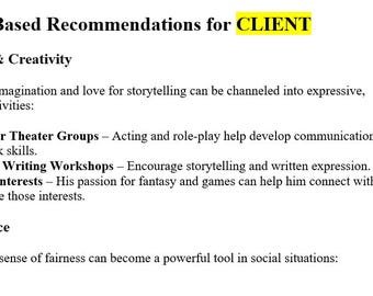 Autism Recommendations Bank — Editable & Customizable for Providers