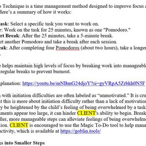 Puede incluir: Guía textual que explica la técnica Pomodoro para la gestión del tiempo. La técnica implica intervalos de trabajo concentrado de 25 minutos, seguidos de breves descansos, para mejorar el enfoque y la productividad. Incluye un enlace de video.