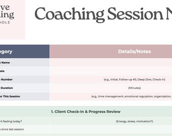 Executive Functioning Coaching Session Notes Template (Google Sheets)