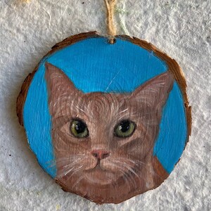 Custom Hand Painted, Wood Slice Pet Portrait Ornament,Pet Memorial image 4