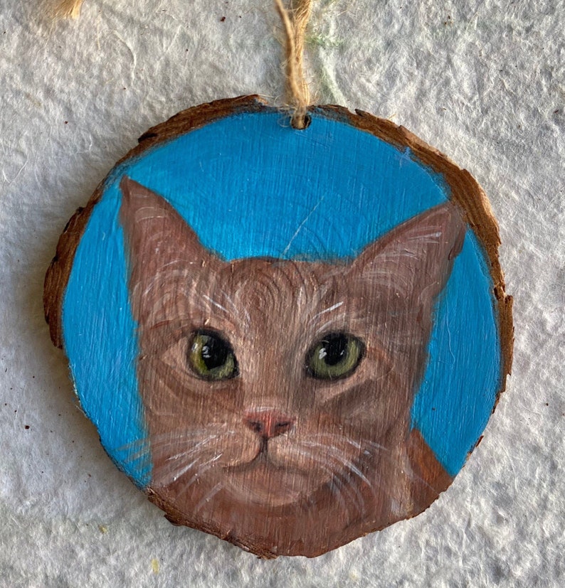 Custom Hand Painted, Wood Slice Pet Portrait Ornament,Pet Memorial image 4