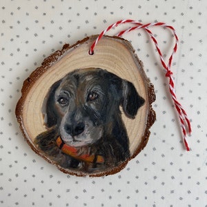 Custom Hand Painted, Wood Slice Pet Portrait Ornament,Pet Memorial image 2